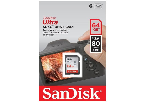 SanDisk 64GB Ultra SDHC/SDXC UHS-I Card -80mb/s